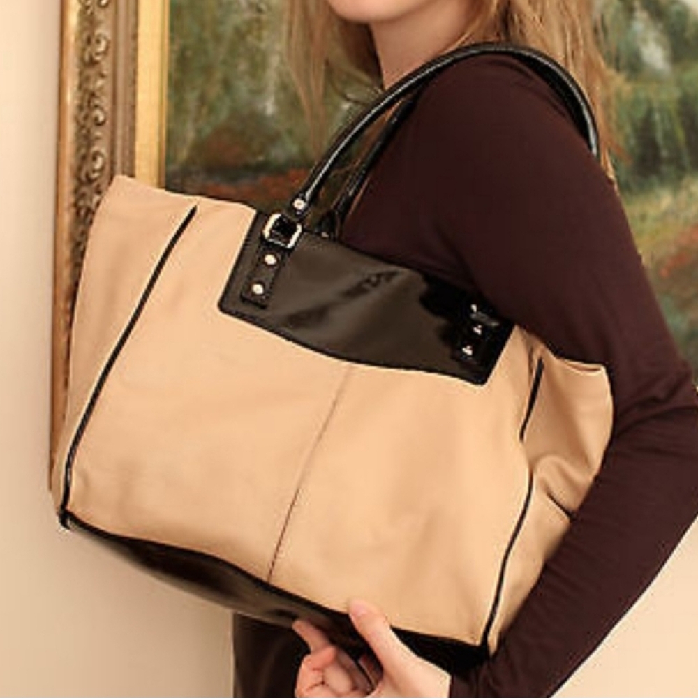 Kate Spade Black and Tan Tote Bag with Structured Design